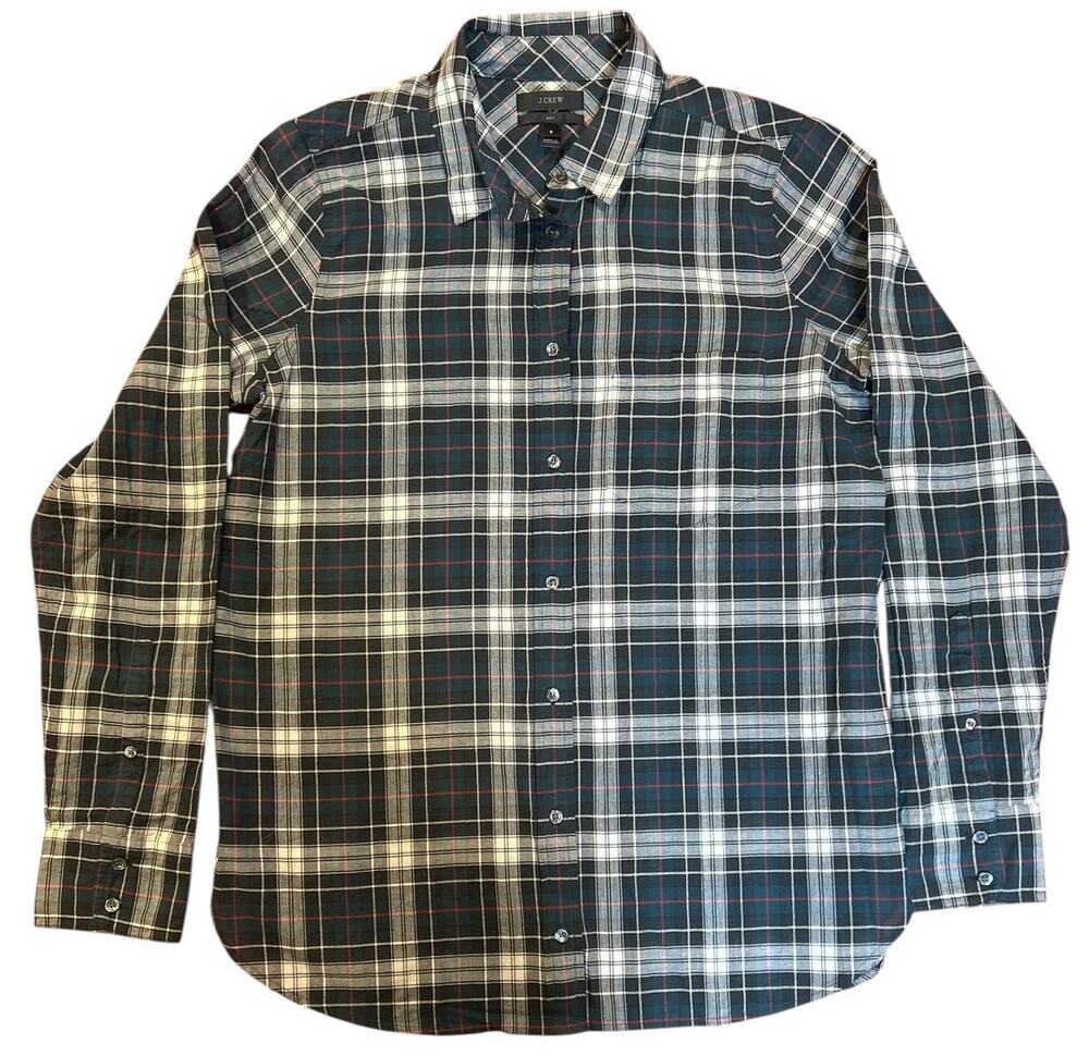 J. CREW Women's Green Plaid Shirt Sz 6 Tartan Tissue Boy Long Sleeve Button Up